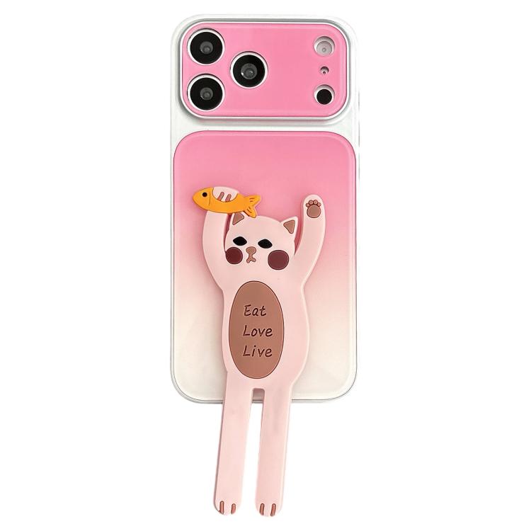 Highlight Gradient TPU Silicone Acrylic Phone Case With Cat Stand For iPhone 17 Pro Max(Pink Cat) — купить у Sunsky-online WW