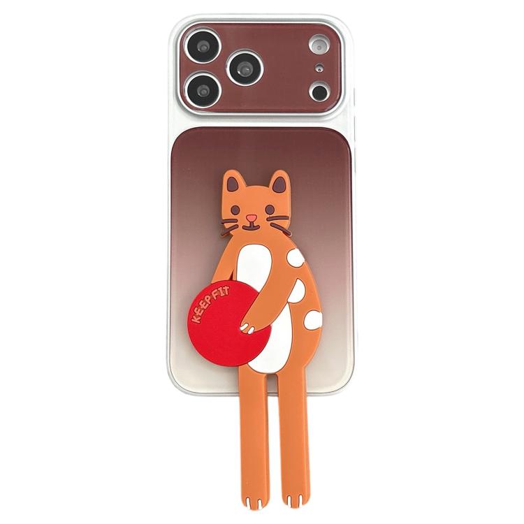 

Highlight Gradient TPU Silicone Acrylic Phone Case With Cat Stand For iPhone 17 Pro(Orange Cat)
