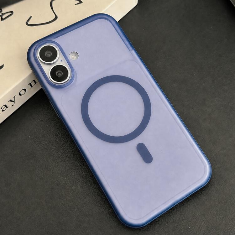 

For iPhone 16 Magnetic TPU Hybrid Side Vegan Leather Texture Phone Case with AI Camera Button(Blue)