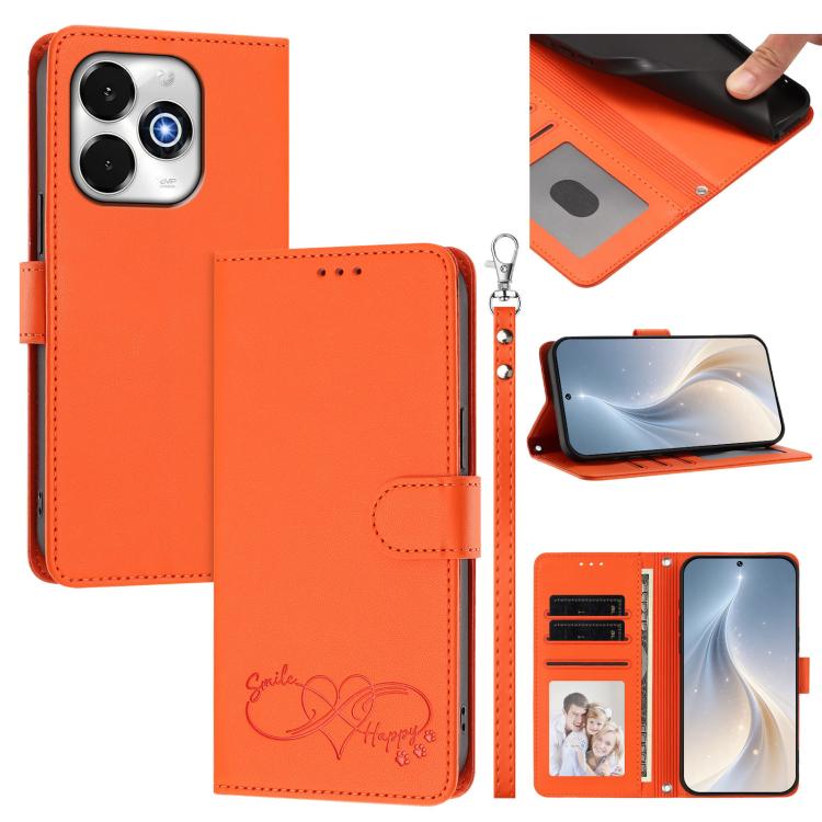 

For UMIDIGI G100X 5G / G9X 4G Happy Heart Pattern Magnetic Closure Vegan Leather Phone Case with Wrist Strap(Orange)
