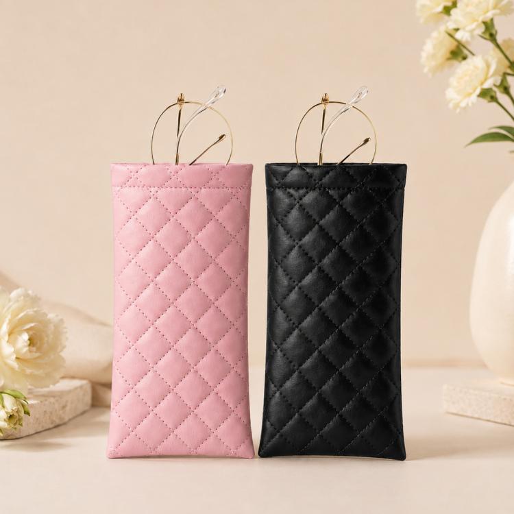 

2pcs / Set Waterproof PU Leather Glasses Storage Bag(Black+Pink)