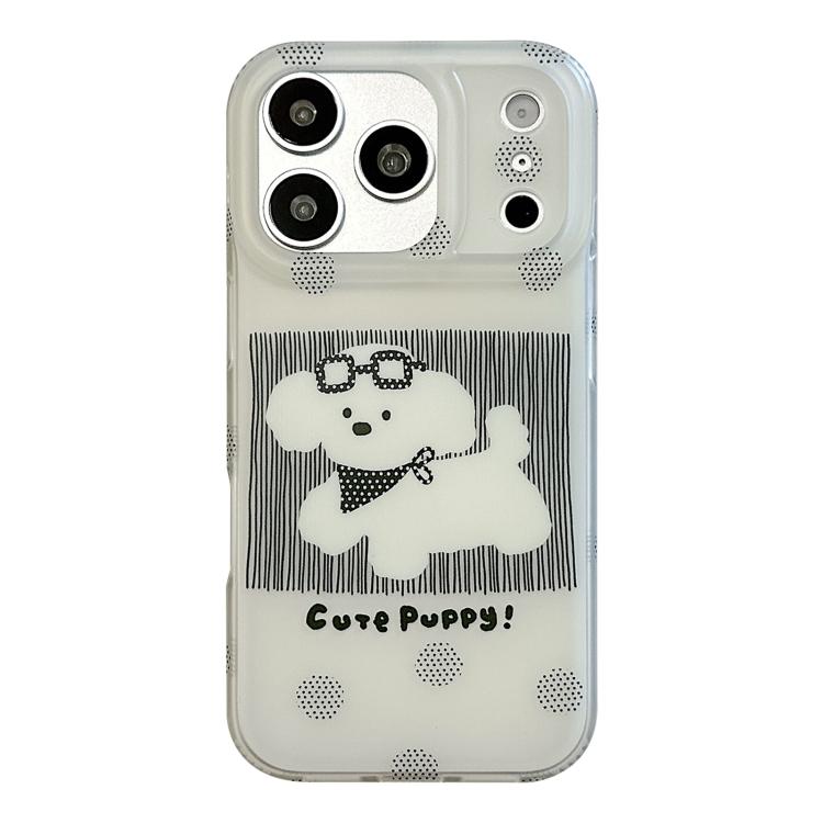 For iPhone 17 Pro Glasses Dog Half Coverage IMD Phone Case(Black)