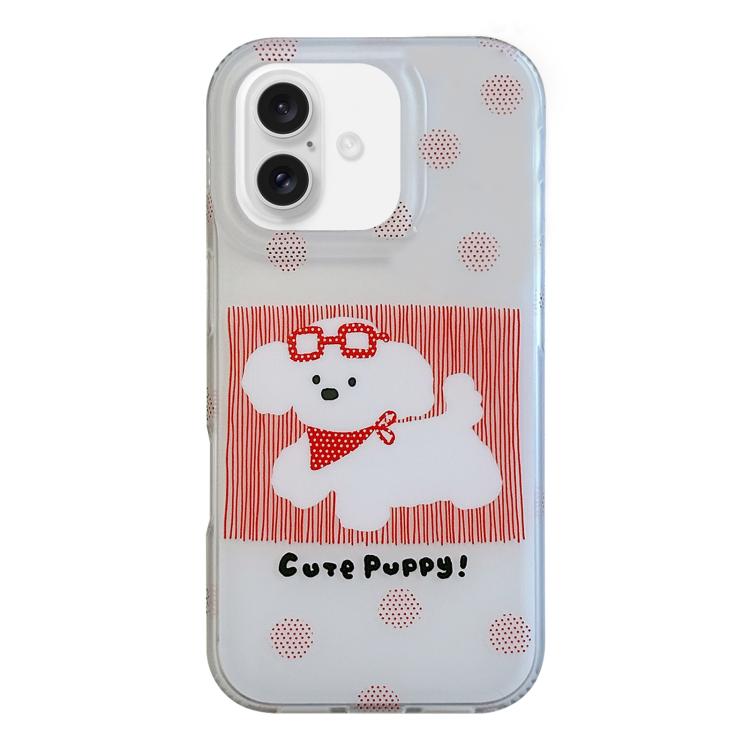 For iPhone 17 Glasses Dog Half Coverage IMD Phone Case(Red)