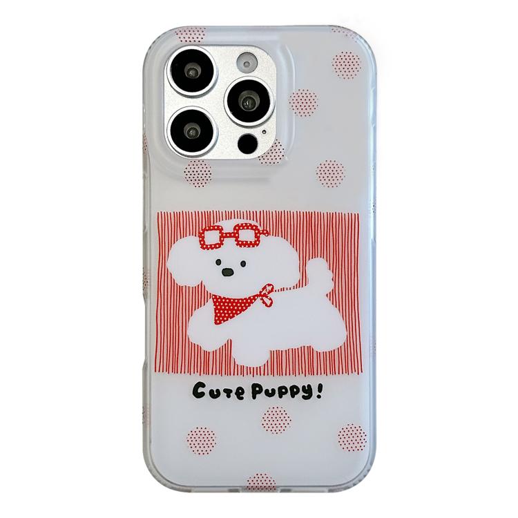 For iPhone 16 Pro Max Glasses Dog Half Coverage IMD Phone Case(Red)