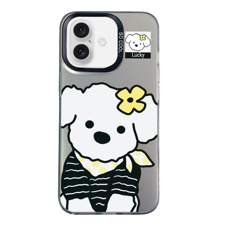 For iPhone 17 Colorful Silver Pattern PC Hybrid TPU Phone Case(Black Puppy)