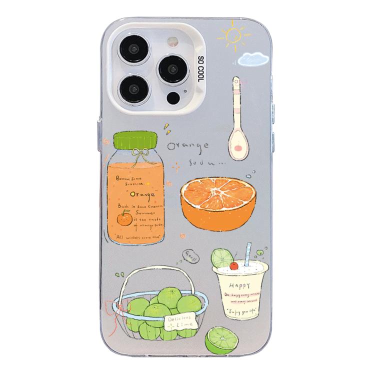 For iPhone 16 Pro Max Colorful Silver Pattern PC Hybrid TPU Phone Case(White Fruit Tea) — купить у Sunsky-online WW