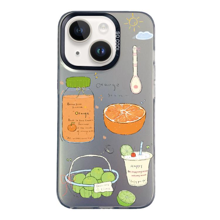 

For iPhone 14 Plus Colorful Silver Pattern PC Hybrid TPU Phone Case(Black Fruit Tea)