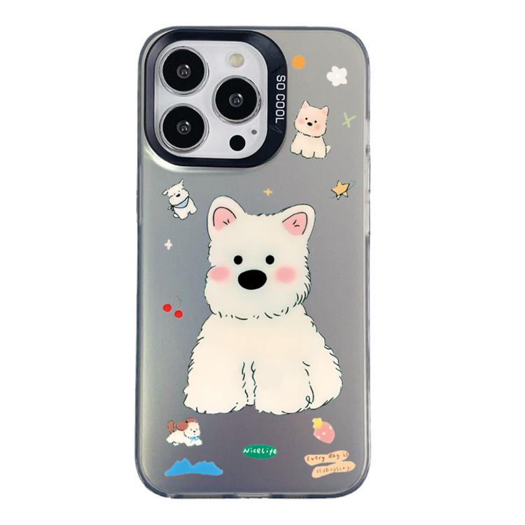 For iPhone 13 Pro Max Colorful Silver Pattern PC Hybrid TPU Phone Case(Cute Black Dog)
