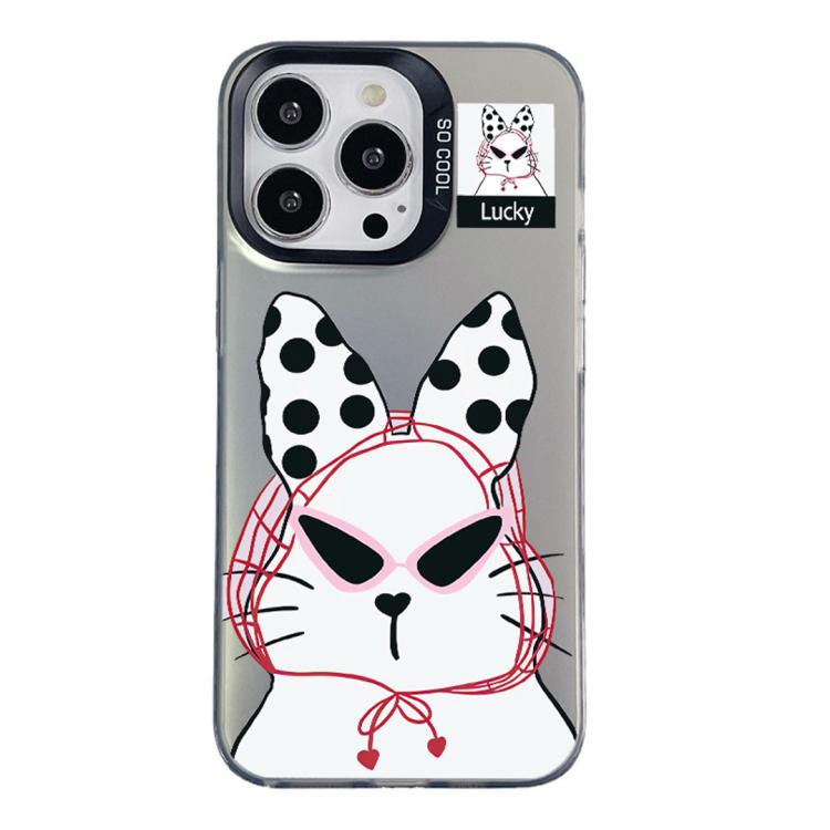 For iPhone 12 / 12 Pro Colorful Silver Pattern PC Hybrid TPU Phone Case(Black Lucky Cat)