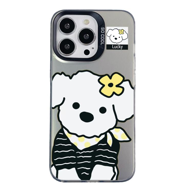 

For iPhone 12 Pro Max Colorful Silver Pattern PC Hybrid TPU Phone Case(Black Puppy)