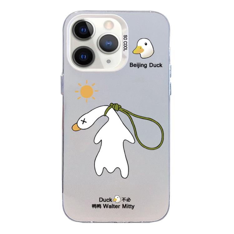 For iPhone 11 Pro Max Colorful Silver Pattern PC Hybrid TPU Phone Case(White Duck)