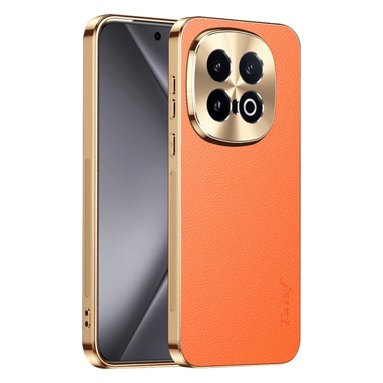 For vivo iQOO 13 Electroplated Frame Litchi Texture PC + TPU Vegan Leather Phone Case(Orange)