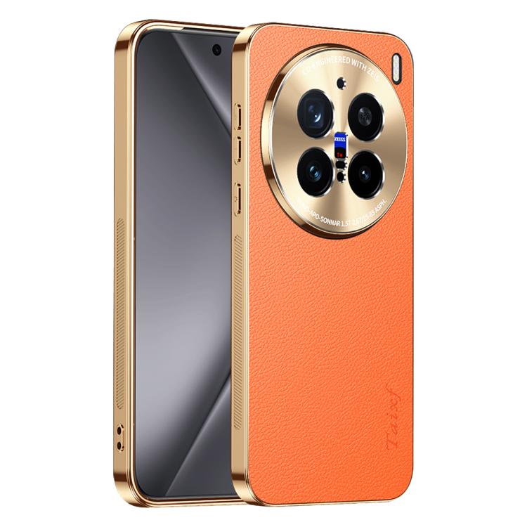 For vivo X200 Pro Electroplated Frame Litchi Texture PC + TPU Vegan Leather Phone Case(Orange)