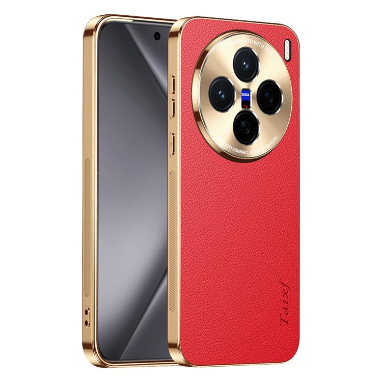 For vivo X200 Electroplated Frame Litchi Texture PC + TPU Vegan Leather Phone Case(Red)