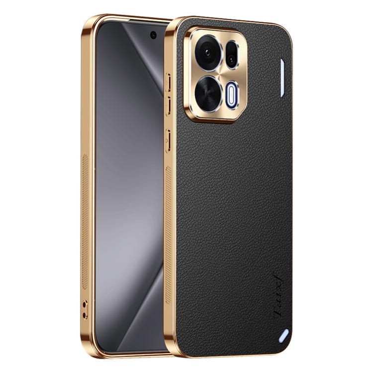 

For OPPO K15 Pro+ Electroplated Frame Litchi Texture PC + TPU Vegan Leather Phone Case(Black)