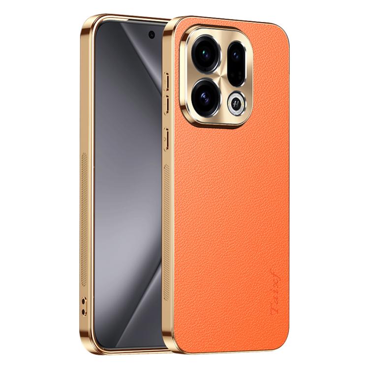 For OPPO Find X9 Electroplated Frame Litchi Texture PC + TPU Vegan Leather Phone Case(Orange)