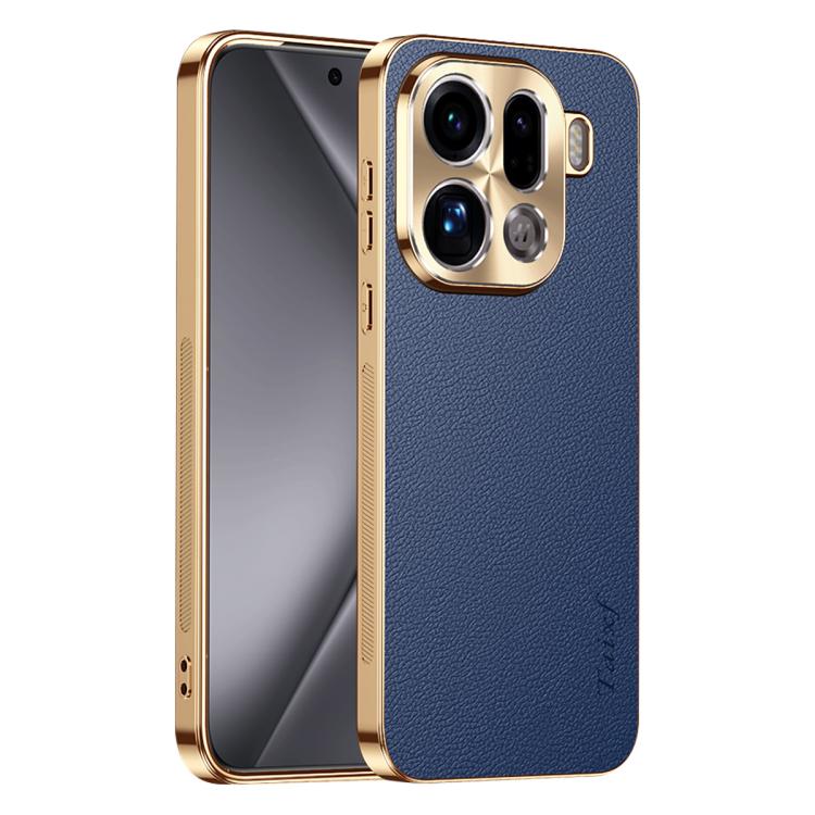 For OPPO Find X9 Pro Electroplated Frame Litchi Texture PC + TPU Vegan Leather Phone Case(Blue)