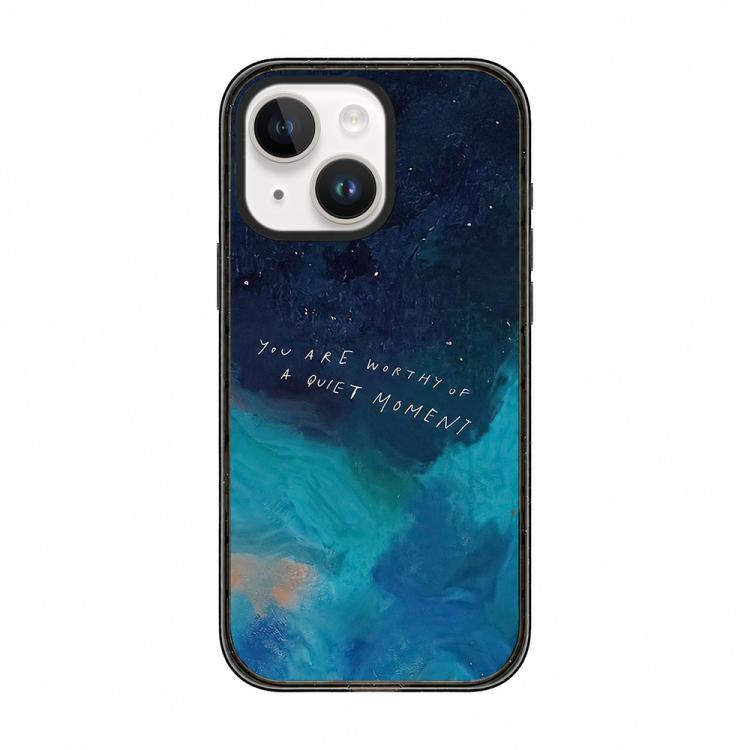 For iPhone 14 Plus Tranquil Deep Blue Watercolor Acrylic TPU Phone Case(Tidal Blue)