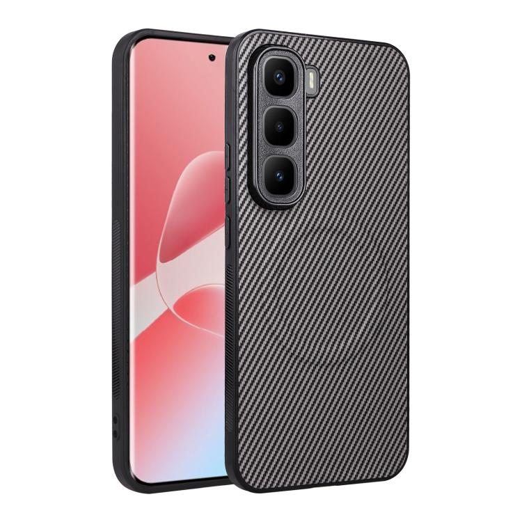 For Infinix Hot 60 Pro+ 4G Precise Cutout Carbon Fiber Texture Vegan Leather Phone Case(Grey)