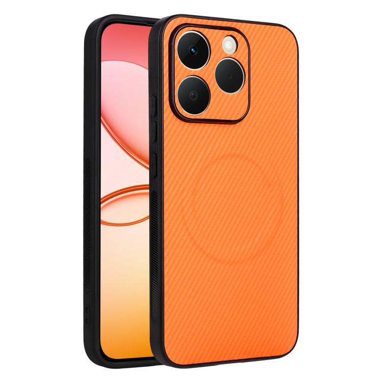 

For Realme 15T 5G Precise Cutout Carbon Fiber Texture Vegan Leather Phone Case(Orange)