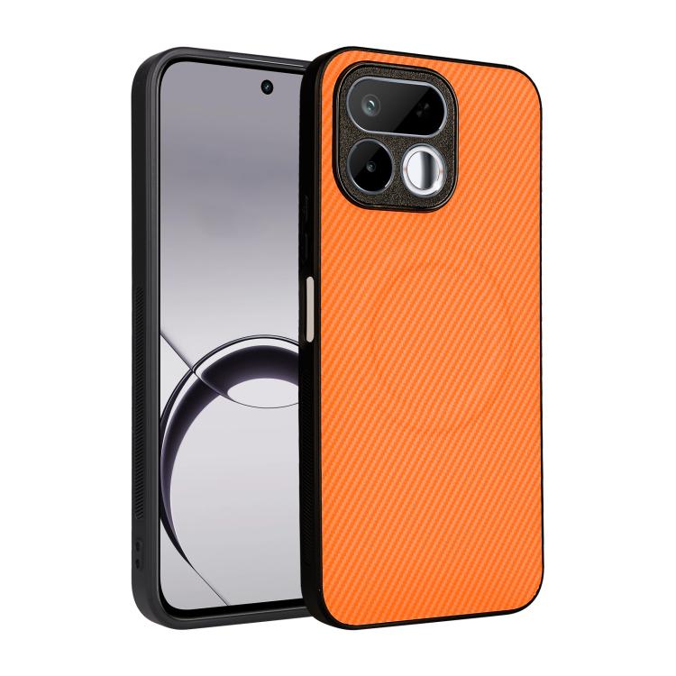 For Realme 16T 5G Precise Cutout Carbon Fiber Texture Vegan Leather Phone Case(Orange)