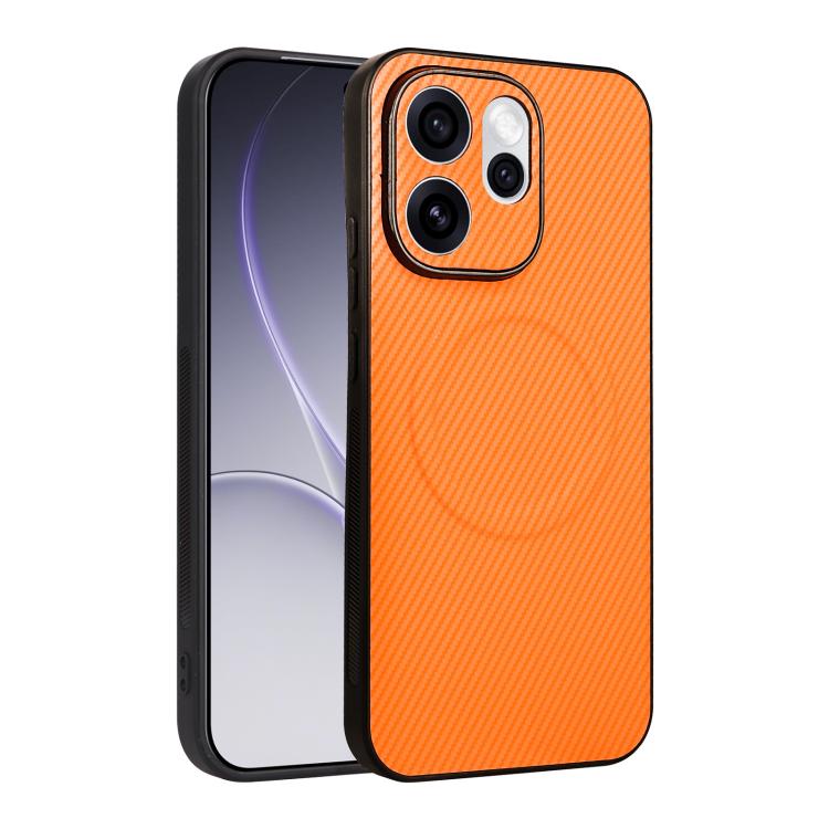 

For OPPO Reno15 Pro Max 5G / Reno15 Pro India Precise Cutout Carbon Fiber Texture Vegan Leather Phone Case(Orange)
