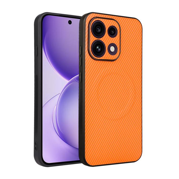 For OPPO Reno16 F 5G / Reno16 FS 5G Precise Cutout Carbon Fiber Texture Vegan Leather Phone Case(Orange)