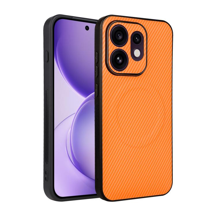 For OPPO Reno16 5G Global Precise Cutout Carbon Fiber Texture Vegan Leather Phone Case(Orange)