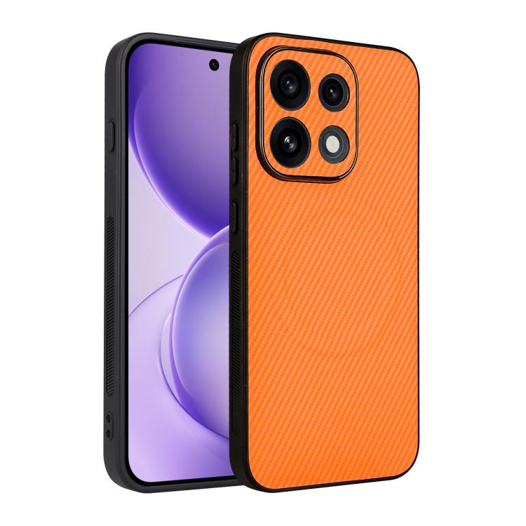 For OPPO Reno16 Pro 5G Global Precise Cutout Carbon Fiber Texture Vegan Leather Phone Case(Orange)