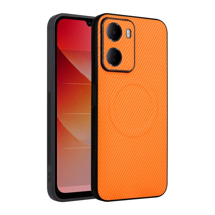 

For Redmi 15a 5G / R70 5G / R70m 5G Precise Cutout Carbon Fiber Texture Vegan Leather Phone Case(Orange)