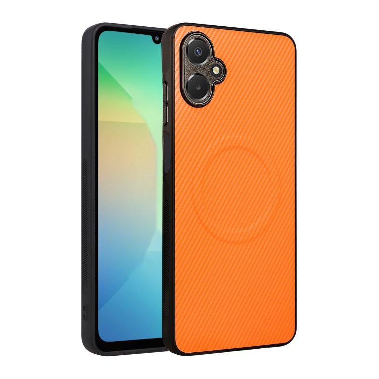 

For Galaxy A07 Precise Cutout Carbon Fiber Texture Vegan Leather Phone Case(Orange)