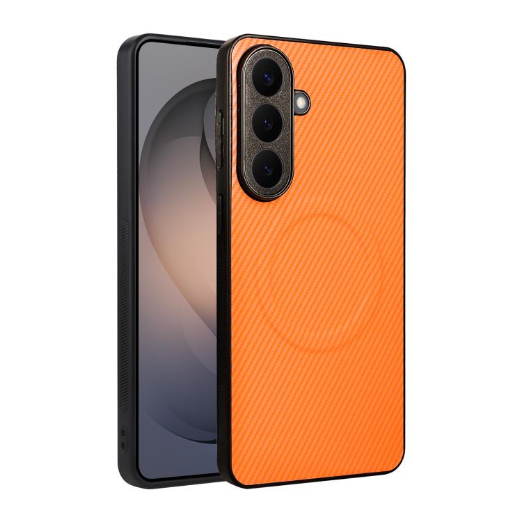 For Galaxy S24 FE 5G Precise Cutout Carbon Fiber Texture Vegan Leather Phone Case(Orange)