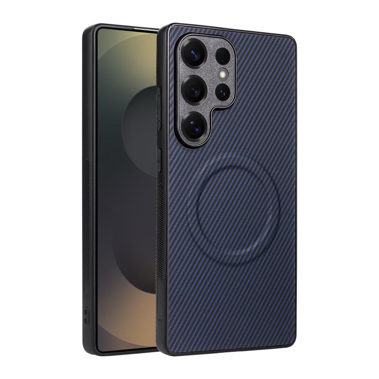 For Galaxy S24 Ultra 5G Precise Cutout Carbon Fiber Texture Vegan Leather Phone Case(Blue)