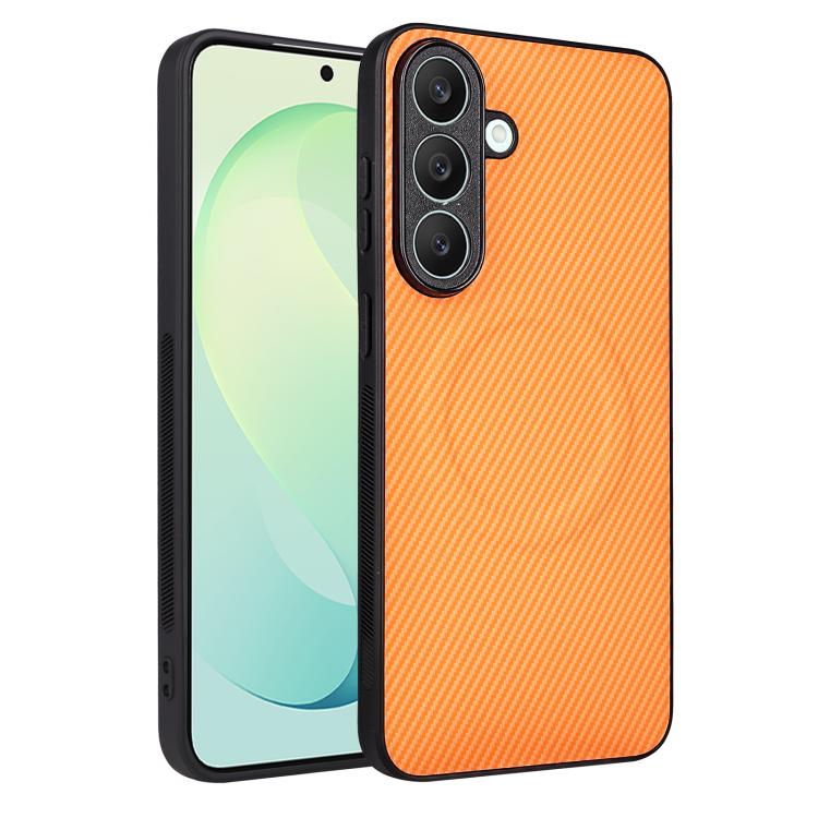 For Galaxy S26 FE 5G Precise Cutout Carbon Fiber Texture Vegan Leather Phone Case(Orange)