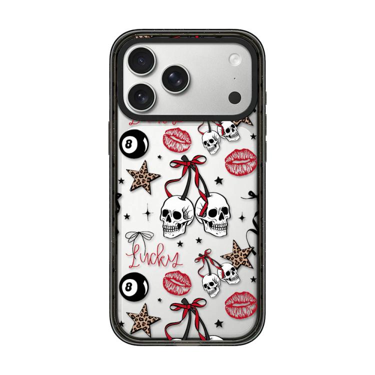 For iPhone 17 Pro Max Leopard Print Bow Print transparent Acrylic TPU Phone Case(Skull Red Lips)