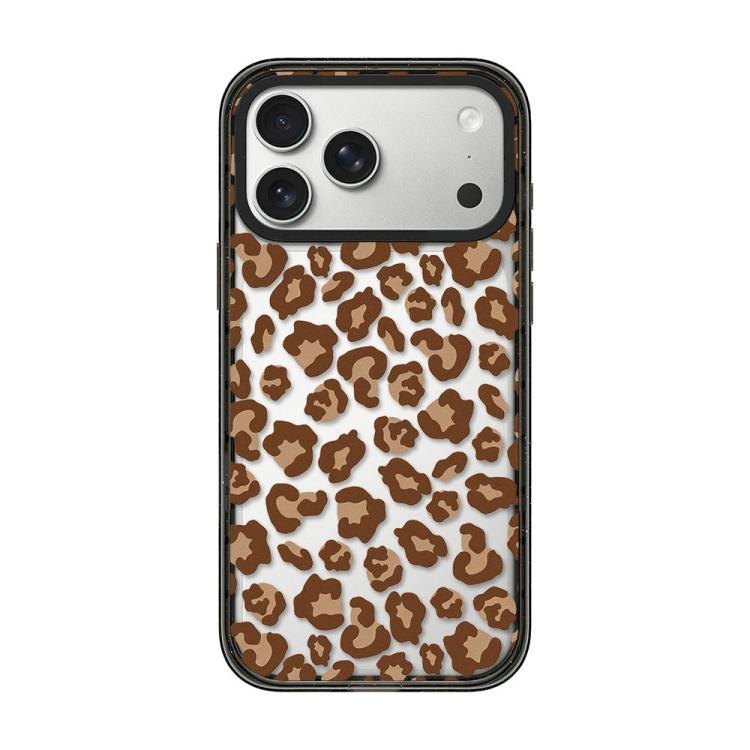 For iPhone 17 Pro Leopard Print Bow Print transparent Acrylic TPU Phone Case(Caramel Brown Leopard)