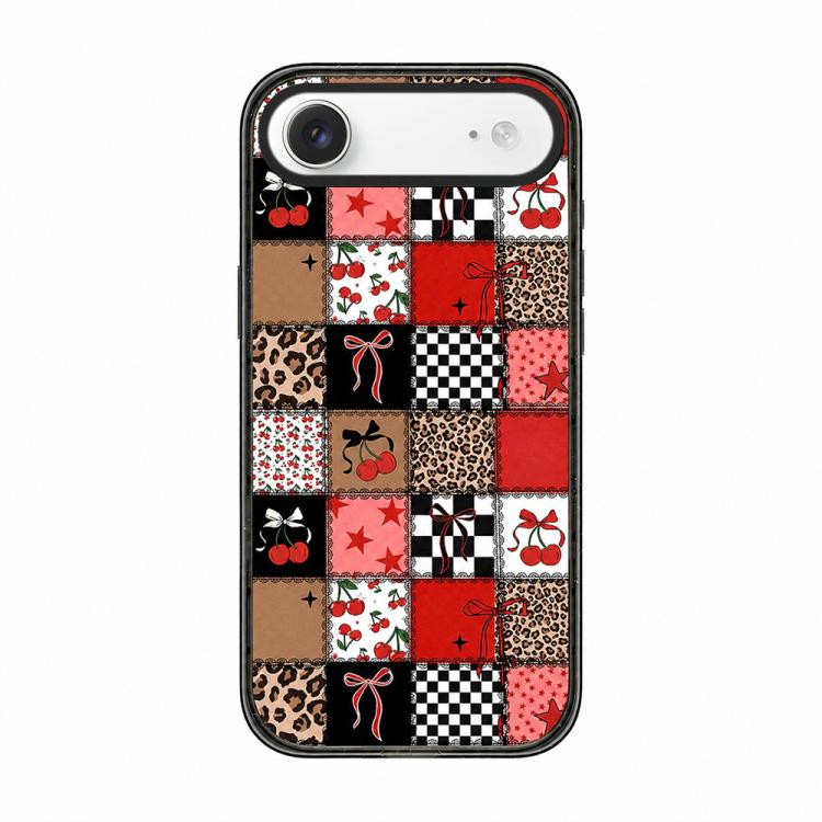 For iPhone Air Leopard Print Bow Print transparent Acrylic TPU Phone Case(Red Black Patchwork)