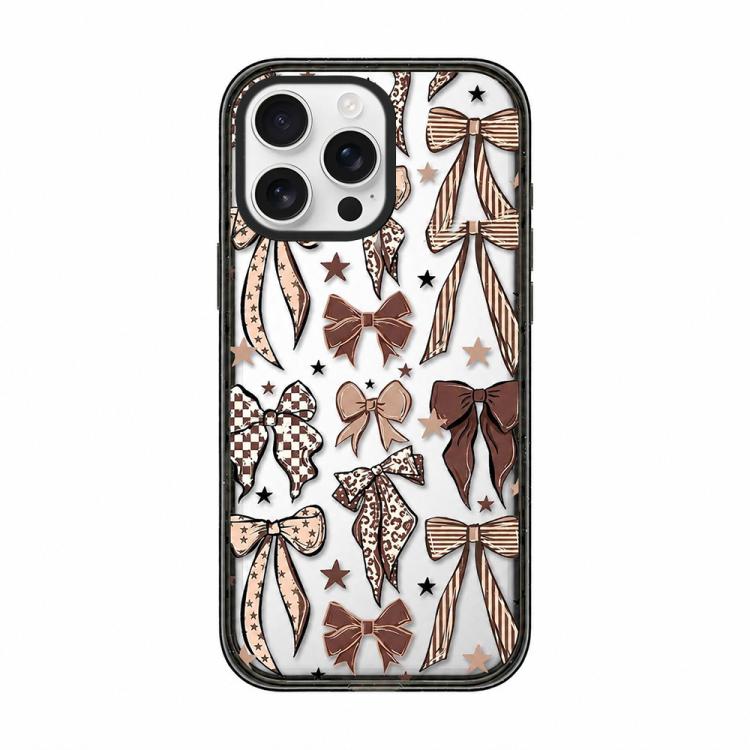 

For iPhone 14 Pro Leopard Print Bow Print transparent Acrylic TPU Phone Case(Caramel Brown Bow)