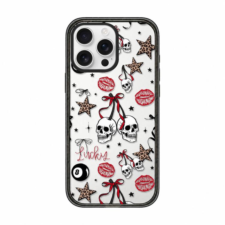 For iPhone 13 Pro Max Leopard Print Bow Print transparent Acrylic TPU Phone Case(Skull Red Lips)