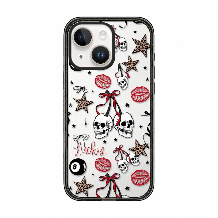 For iPhone 13 Leopard Print Bow Print transparent Acrylic TPU Phone Case(Skull Red Lips)