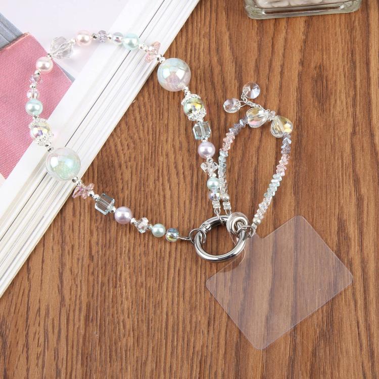 

Gradient Heart Beaded Phone Charm Wrist Strap with Tether Pad for Women Girls(Blue)