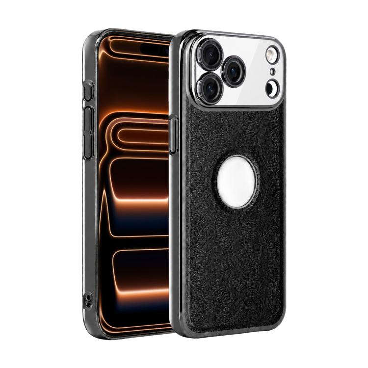 For iPhone 17 Pro Cowhide Texture Electroplated Frame PC + Vegan Leather Phone Case(Black)