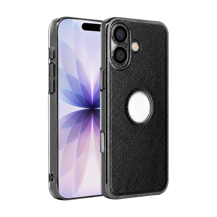 

For iPhone 17 Cowhide Texture Electroplated Frame PC + Vegan Leather Phone Case(Black)