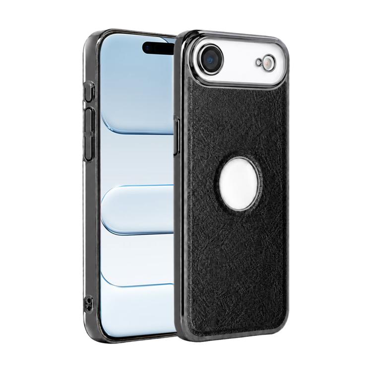 For iPhone Air Cowhide Texture Electroplated Frame PC + Vegan Leather Phone Case(Black)