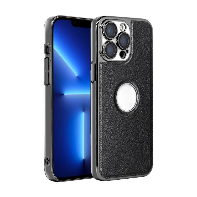 

For iPhone 13 Pro Cowhide Texture Electroplated Frame PC + Vegan Leather Phone Case(Black)