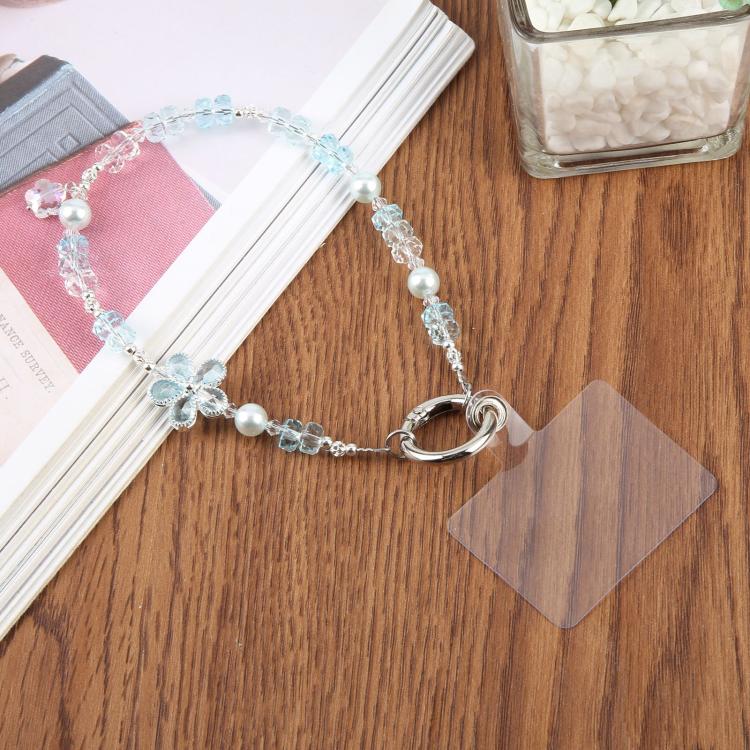 

Flower Beaded Phone Charm Wrist Strap with Tether Pad for Women Girls(Blue)