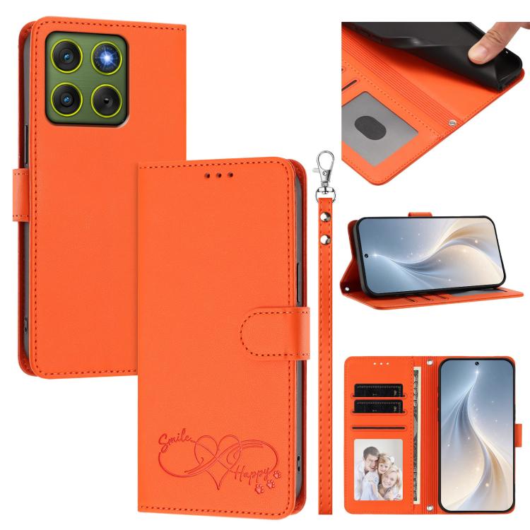 

For Motorola Edge 70 5G/X70 Air 5G Happy Heart Pattern Magnetic Closure Vegan Leather Phone Case with Wrist Strap(Orange)