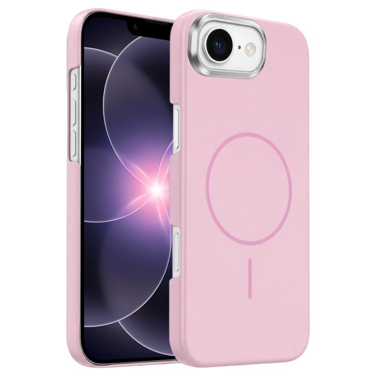 For iPhone 17e /16e Gold Armor PC Thin Circle MagSafe Shockproof Phone Case(Pink)