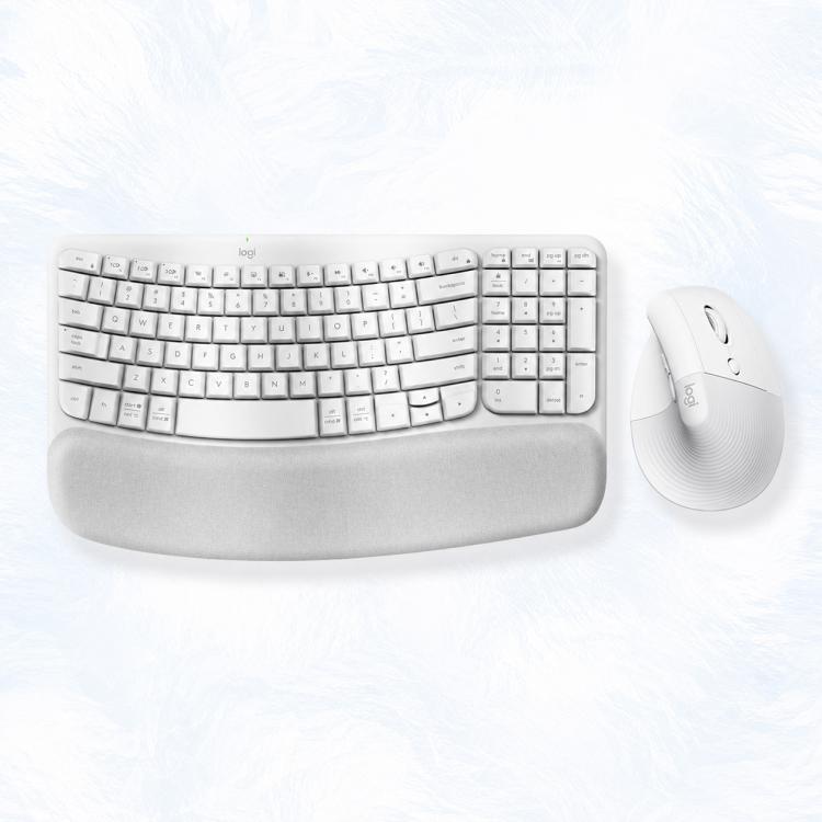 Logitech WAVE KEYS LIFT COMBO Wireless Ergonomic Keyboard Mouse Set(White)