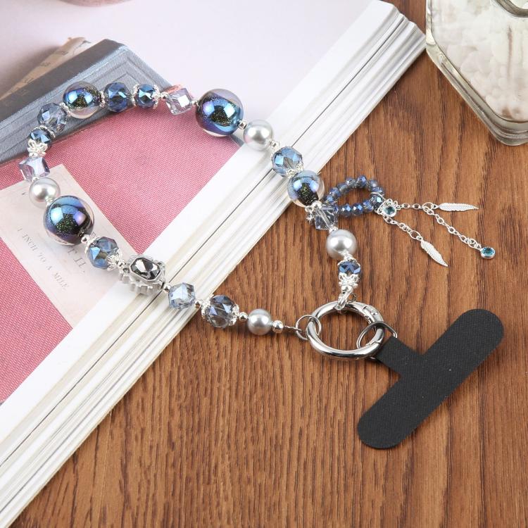 

Feather Tassel Beaded Phone Charm Wrist Strap with Tether Pad for Women Girls(Blue)